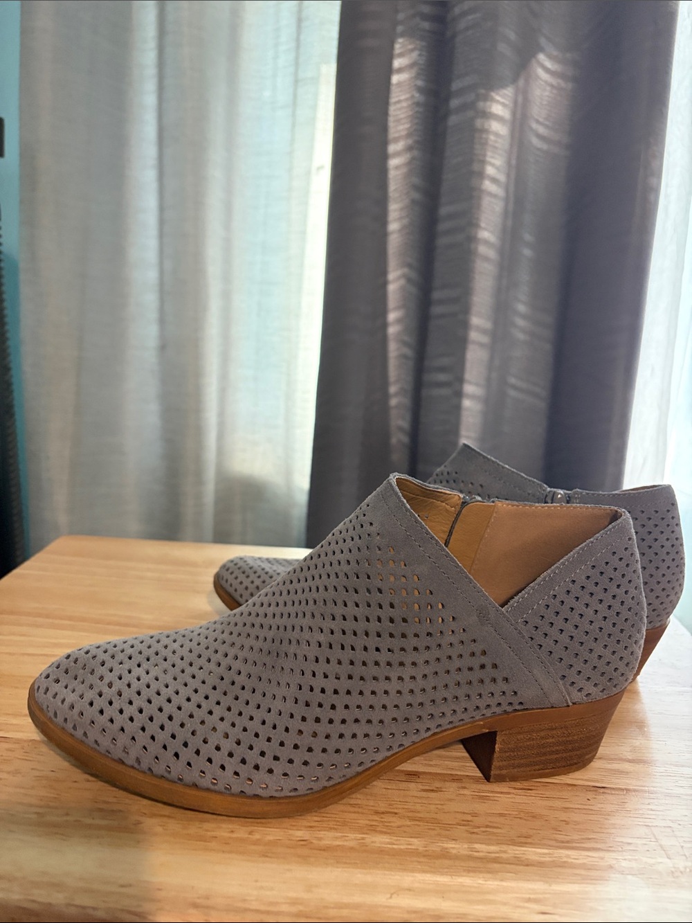 Lucky Brand Grey Perforated Suede Ankle Booties